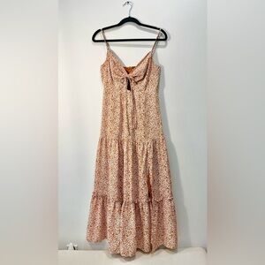 NEW She + Sky Floral Ruffle Tiered White Orange Tie Front Midi Dress Medium